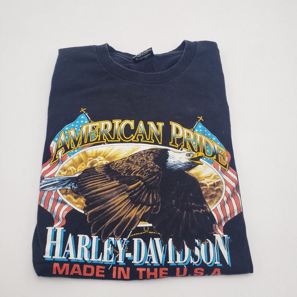 1992 Harley-Davidson Men’s XXL Black American Pride Eagle Flag T-Shirt Sandusky